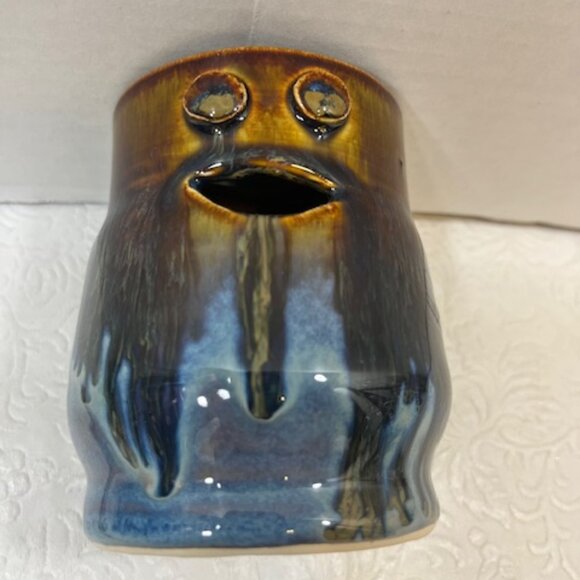 VTG Handmade Glossy Face Art Pottery Ceramic Candle Holder, Nick Knacks, etc 4" - Picture 3 of 12
